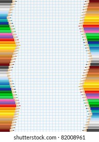 Background with colored pencils on squared paper