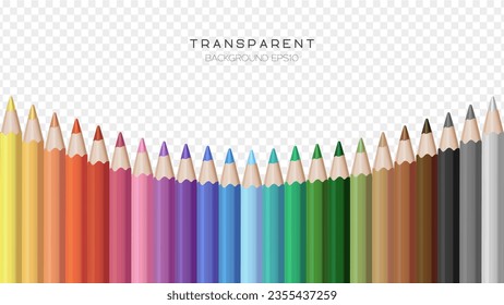 Background with colored pencils. Set of realistic color pencils or crayons in a line. School equipment. Vector illustration