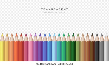 Background with colored pencils. Set of realistic color pencils or crayons in a line. School equipment. Vector illustration