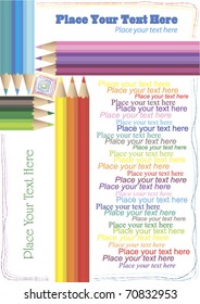 background with colored pencils in the shape of the frame, pencil lines and much place for your text on white