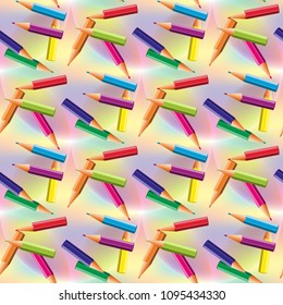 Background with colored pencils. Vector seamless pattern.