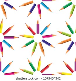 Background with colored pencils. Vector seamless pattern.