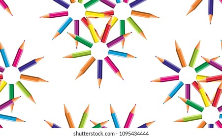 Background with colored pencils. Vector seamless pattern.