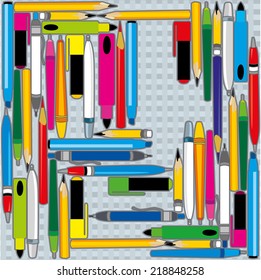 background of colored pens and pencils