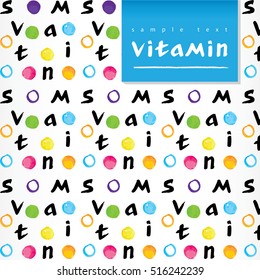 Background of colored spots and letters. Associative image. Reminiscent of scattered pills vitamins