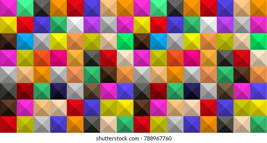 Background of colored squares with shades in the form of a graphic geometric volumetric mosaic. For web design.
