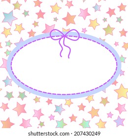 Background with  colored stars and oval frame for the text. Can be used as a cover or postcard