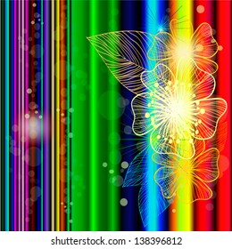 Background with colored stripes and flowers