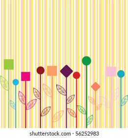 Background with colored stylized flowers made of geometrical shapes