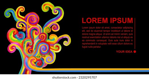 Fondo con movimientos de colores sobre negro. Ilustración del vector