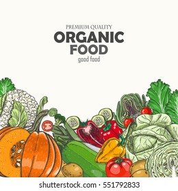 Background with colored vegetables. Vector illustration for your design