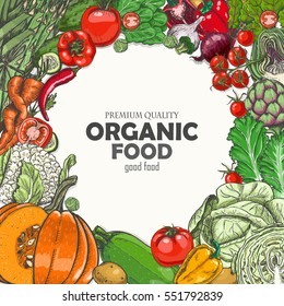 Background with colored vegetables. Vector illustration for your design