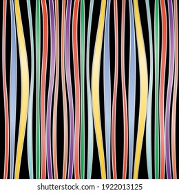 Background with colored vertical wavy stripes. Each bar is bounded by a silver wire, the fill forms a color gradient, vector design