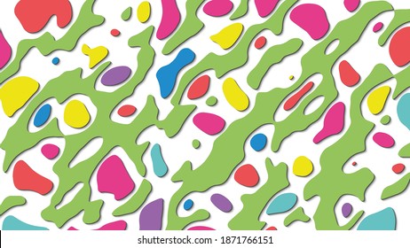 Background with colored wavy geometric forms. Smooth shapes in different bright colors in papercut style on white background. Vector illustration.