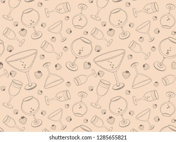 Background. Colored background of wine glasses, martini, champagne. vector pattern