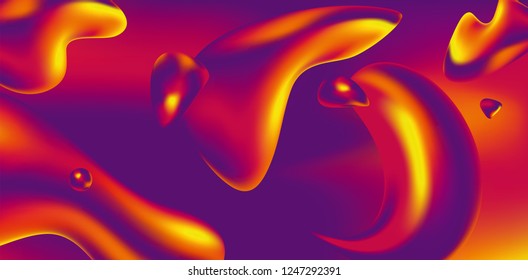 Background colorful abstract vector holographic 3D background with liquid shapes and objects for web, packaging, poster, Billboard, cover, collage, Wallpaper. Liquid vector abstract shapes.