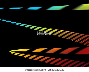 Background of colorful abstract wave broken lines flowing horizontally on a black background, suitable for modern designs, elegant posters, technology temples, etc.