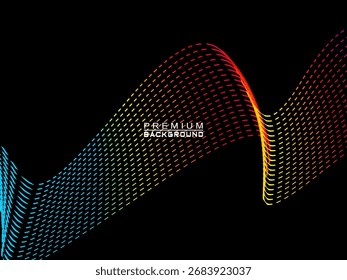 Fundo de ondas abstratas coloridas linhas quebradas fluindo horizontalmente em um fundo preto, adequado para projetos modernos, cartazes elegantes, templos de tecnologia, etc.