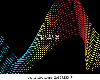 Background of colorful abstract wave broken lines flowing horizontally on a black background, suitable for modern designs, elegant posters, technology temples, etc.