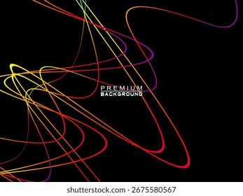 Background of colorful abstract waves flowing horizontally on a black background, suitable for modern designs, elegant posters, technology temples, etc.