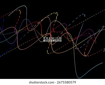 Background of colorful abstract waves flowing horizontally on a black background, suitable for modern designs, elegant posters, technology temples, etc.