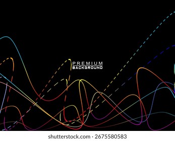 Fundo de ondas abstratas coloridas fluindo horizontalmente em um fundo preto, adequado para projetos modernos, cartazes elegantes, templos de tecnologia, etc.