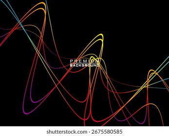 Fondo de ondas abstractas coloridas que fluyen horizontalmente sobre un fondo negro, adecuado para diseños modernos, carteles elegantes, templos de tecnología, etc.