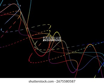 Fundo de ondas abstratas coloridas fluindo horizontalmente em um fundo preto, adequado para projetos modernos, cartazes elegantes, templos de tecnologia, etc.