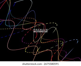 Background of colorful abstract waves flowing horizontally on a black background, suitable for modern designs, elegant posters, technology temples, etc.