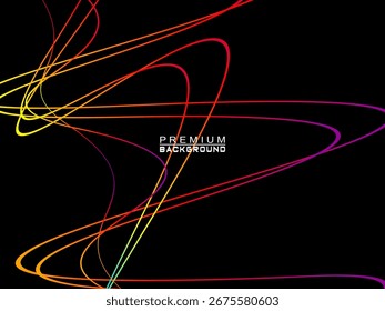 Background of colorful abstract waves flowing horizontally on a black background, suitable for modern designs, elegant posters, technology temples, etc.