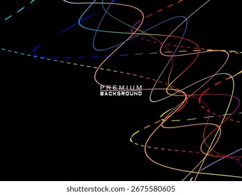 Fundo de ondas abstratas coloridas fluindo horizontalmente em um fundo preto, adequado para projetos modernos, cartazes elegantes, templos de tecnologia, etc.