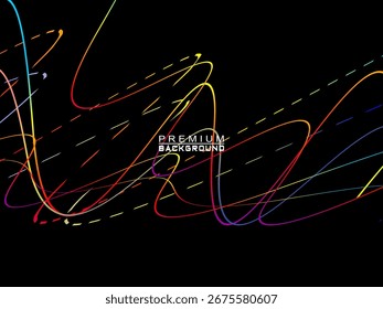 Background of colorful abstract waves flowing horizontally on a black background, suitable for modern designs, elegant posters, technology temples, etc.
