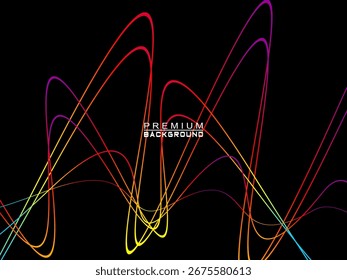 Fondo de ondas abstractas coloridas que fluyen horizontalmente sobre un fondo negro, adecuado para diseños modernos, carteles elegantes, templos de tecnología, etc.