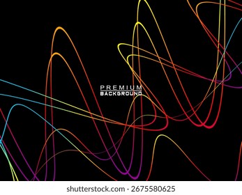 Fondo de ondas abstractas coloridas que fluyen horizontalmente sobre un fondo negro, adecuado para diseños modernos, carteles elegantes, templos de tecnología, etc.