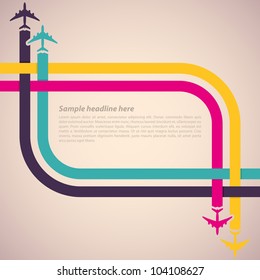 Background with colorful airplanes. Vector illustration.