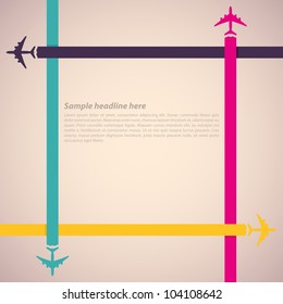 Background with colorful airplanes. Vector illustration.