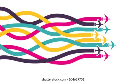 Background with colorful airplanes. Vector illustration.