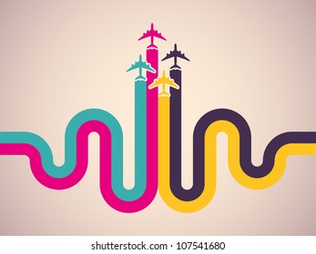 Background with colorful airplanes. Vector illustration.