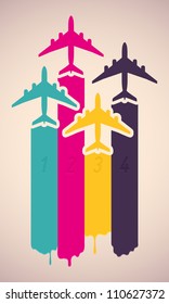 Background with colorful airplanes. Vector illustration.