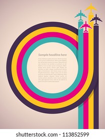 Background with colorful airplanes. Vector illustration.