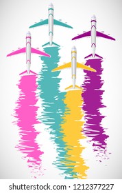 Background with colorful airplanes. Vector illustration EPS10.