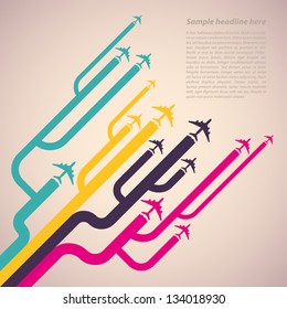 Background with colorful airplanes. Vector illustration.