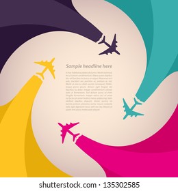 Background with colorful airplanes. Vector illustration.