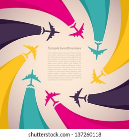 Background with colorful airplanes. Vector illustration.