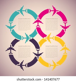 Background with colorful airplanes. Vector illustration.