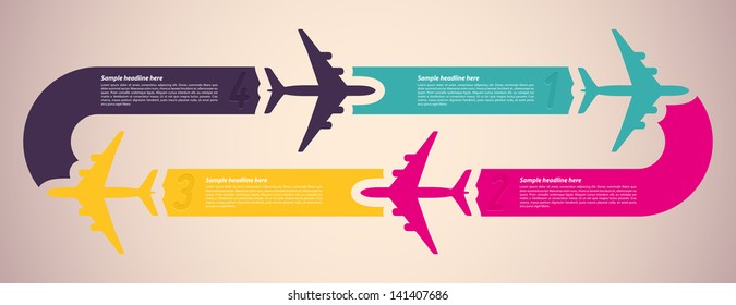 Background with colorful airplanes. Vector illustration.