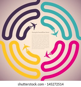 Background with colorful airplanes. Vector illustration.