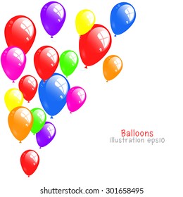 Background with colorful balloons, Color background with glossy balloon, Flying balloons, Isolated on white background, Space for text - Vector Illustration