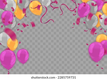 Background with colorful balloons and confetti. Vector illustration. Eps 10