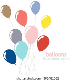 Background with colorful balloons, Party balloons with space for text, Flat color